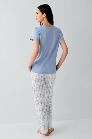 Kadın %50 Pamuk %50 Modal Kısa Kollu Pijama Takımı – Yumuşak Dokulu, Rahat Kesim, Büyük Beden Seçenekli