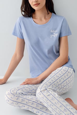 Kadın %50 Pamuk %50 Modal Kısa Kollu Pijama Takımı – Yumuşak Dokulu, Rahat Kesim, Büyük Beden Seçenekli