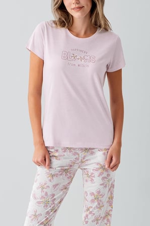 Kadın %50 Pamuk %50 Modal Baskılı Pijama Takımı – Kısa Kollu, Uzun Paça, Yumuşak Dokulu, Büyük Beden Seçenekli