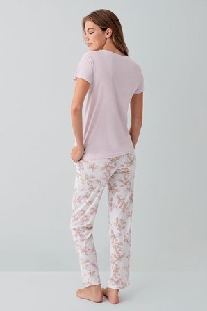 Kadın %50 Pamuk %50 Modal Baskılı Pijama Takımı – Kısa Kollu, Uzun Paça, Yumuşak Dokulu, Büyük Beden Seçenekli