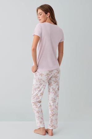 Kadın %50 Pamuk %50 Modal Baskılı Pijama Takımı – Kısa Kollu, Uzun Paça, Yumuşak Dokulu, Büyük Beden Seçenekli