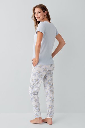 Kadın %50 Pamuk %50 Modal Baskılı Pijama Takımı – Kısa Kollu, Uzun Paça, Yumuşak Dokulu, Büyük Beden Seçenekli