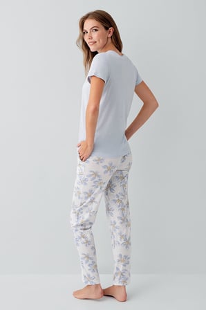 Kadın %50 Pamuk %50 Modal Baskılı Pijama Takımı – Kısa Kollu, Uzun Paça, Yumuşak Dokulu, Büyük Beden Seçenekli