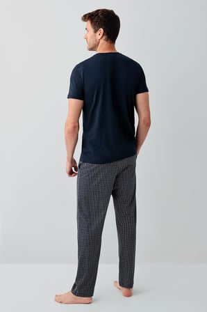 Erkek Lacivert Yazlık %100 Pamuk Pijama Takımı – Cepli,Büyük Bedenli, Nefes Alan, Rahat Kesim, Günlük Konfor
