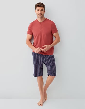 Erkek %100 Pamuk 3’lü Pijama Takımı – Kısa Kollu T-Shirt & Desenli Şort & Pijama Altı