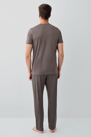 Erkek %100 Pamuklu Pijama Takımı – Kısa Kollu Üst & Celi Uzun Alt | Rahat Kalıp 