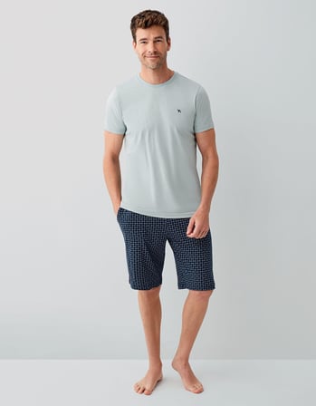 Erkek %100 Pamuk Şort Takımı – Kısa Kollu T-Shirt & Desenli Şort | Dış Giyime Uygun