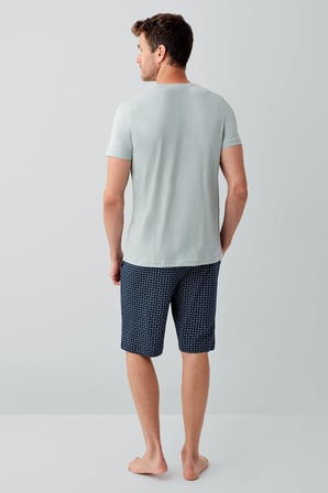 Erkek %100 Pamuk Şort Takımı – Kısa Kollu T-Shirt & Desenli Şort | Dış Giyime Uygun