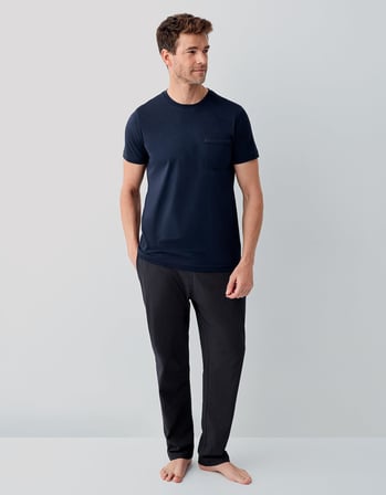 Erkek %100 Pamuk Pijama Takımı – Kısa Kollu T-Shirt & Uzun Pijama Altı