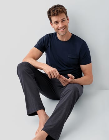 Erkek %100 Pamuk Pijama Takımı – Kısa Kollu T-Shirt & Uzun Pijama Altı