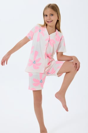 Anne Kız Pijama (Ayrı Ayrı Satılır) Takımı %100 Pamuk – Kısa Kollu Çiçekli Aile Kombini