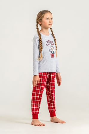 Anne Kız Gri Yılbaşı Pijama Takım, Yetişkin ve Çocuk Pijamaları Ayrı Fiyatlardadır