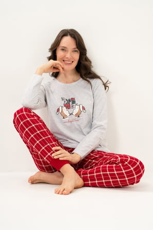 Anne Kız Gri Yılbaşı Pijama Takım, Yetişkin ve Çocuk Pijamaları Ayrı Fiyatlardadır