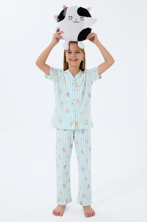 Anne Kız Pijama (Ayrı Ayrı Satılır) Takımı %100 Pamuk –  Gömlek Yaka Kısa Kollu Kombin