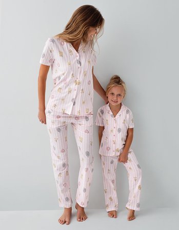 Anne Kız Pijama (Ayrı Ayrı Satılır) Takımı %100 Pamuk –  Gömlek Yaka Kısa Kollu Kombin