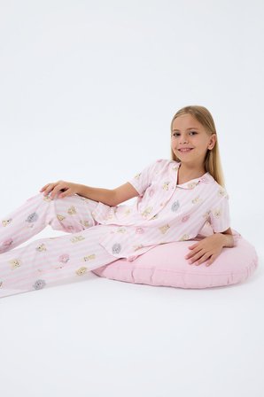 Anne Kız Pijama (Ayrı Ayrı Satılır) Takımı %100 Pamuk –  Gömlek Yaka Kısa Kollu Kombin