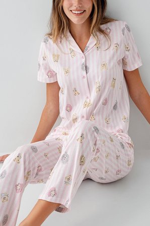 Anne Kız Pijama (Ayrı Ayrı Satılır) Takımı %100 Pamuk –  Gömlek Yaka Kısa Kollu Kombin