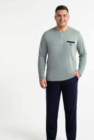 Erkek Su Yeşili Büyük Beden Pijama Takım, %100 Pamuklu Penye Pijama Takım, 
