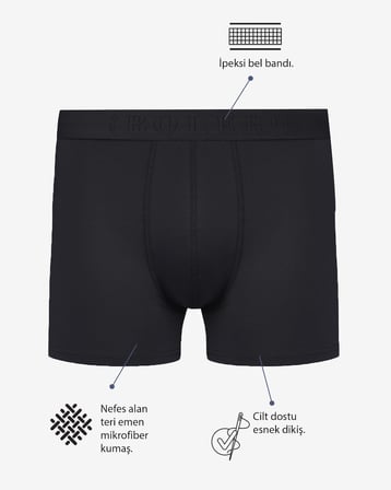 Erkek Siyah 3'lü Boxer, %95 Pamuk %5 Elastan