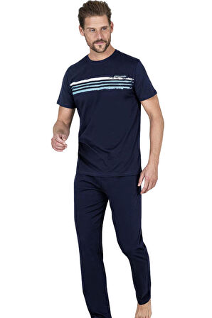 Pierre Cardin Bisiklet Yaka Kısa Kol Tam Kalıp Erkek Pijama Takım, %100 Pamuk, Ceplidir