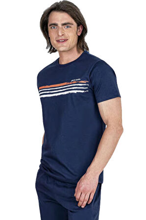 Pierre Cardin Bisiklet Yaka Kısa Kol Tam Kalıp Erkek Pijama Takım, %100 Pamuk, Ceplidir