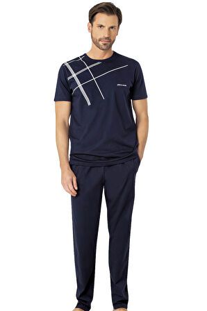 Pierre Cardin Çizgi Detaylı, Kısakol, Bisiklet Yaka Erkek Pijama Takım, %100 pamuk