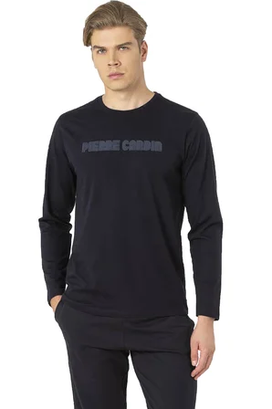 Erkek Lacivert Pijama Takım, %100 Pamuk, Uzunkollu, Cepli