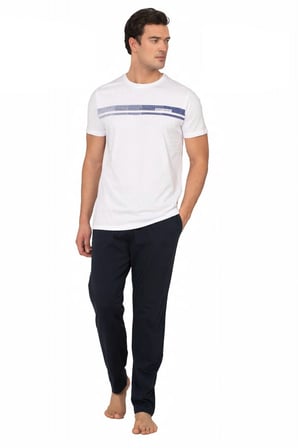 %100 Pamuk Penye Erkek Pijama Takım, Cep Detay