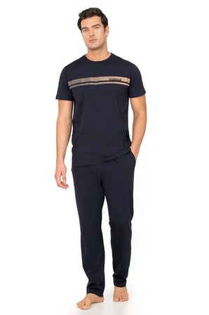 %100 Pamuk Penye Erkek Pijama Takım, Cep Detay