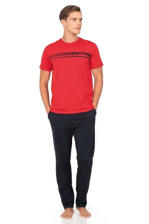 %100 Pamuk Penye Erkek Pijama Takım, Cep Detay