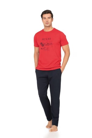 %100 Pamuk Baskılı Penye Erkek Pijama Takım, Bisiklet Yakalı, Cep Detay