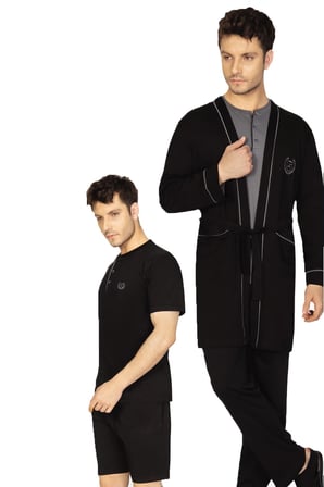 Kutulu Çeyizlik Erkek 5'li Pijama Takım, Kısakol Pijama Takım, Uzunkol Pijama Takım ve Sabahlık