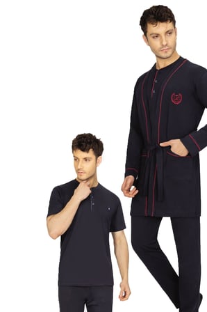 Kutulu Çeyizlik Erkek 5'li Pijama Takım, Kısakol Pijama Takım, Uzunkol Pijama Takım ve Sabahlık