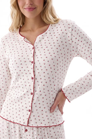 Kadın Düğmeli Mecsimlik Pijama Takım, %100 Pamuk