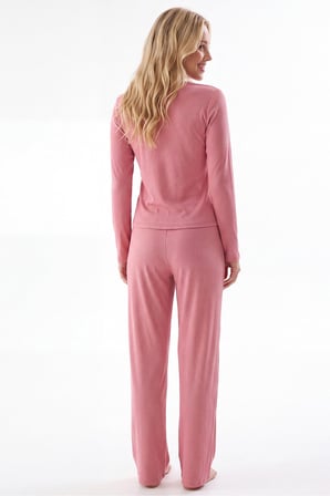 Kadın %100 Pamuklu Gül Kurusu Kaşkorse Kumaş Pijama Takım, Kadın 3'lü Pijama Takım