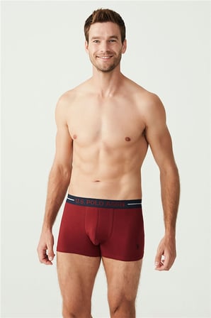 U.S. Polo Assn. Erkek 3'lü Paket Likralı Boxer, Lacivert Bordo Baskılı, %95 pamuk %5 elastan