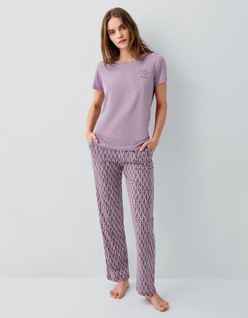 Kadın Lila Pamuk Modal Pijama Takımı