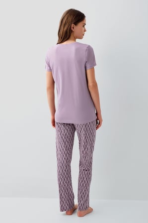 Kadın Lila Pamuk Modal Pijama Takımı