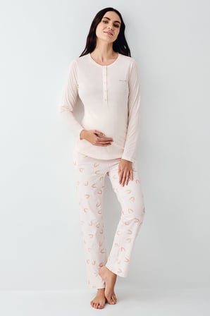 Kadın %50 Modal %50 Pamuklu Toz Pembe Lohusa Pijama Takım