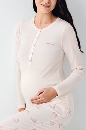Kadın %50 Modal %50 Pamuklu Toz Pembe Lohusa Pijama Takım