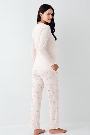 Kadın %50 Modal %50 Pamuklu Toz Pembe Lohusa Pijama Takım