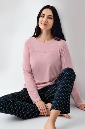 Kadın Mevsimlik Uzunkol Rose Pijama Takım, %50 pamuk %50 modal
