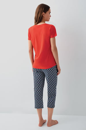 Pierre Cardin Kadın Kapri Pijama Takımı – %50 Pamuk %50 Modal, Kısa Kollu Üst, Desenli Alt