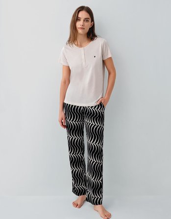 Pierre Cardin Kadın Desenli Pijama Takımı – %50 Pamuk %50 Modal, Yumuşak Dokulu, Rahat Kalıp, Büyük Beden Seçenekli