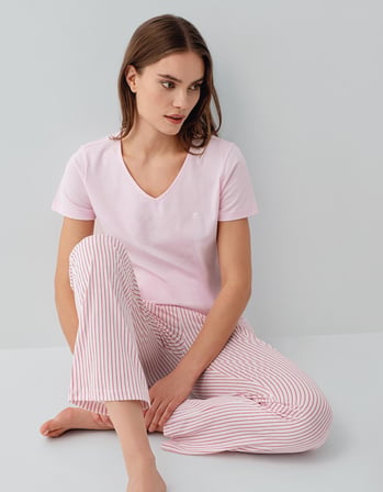 Kadın Yazlık Modal Pijama Takım - V Yaka, Kısakol, Cepli,  %50 Pamuk %50 Modal
