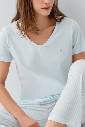 Kadın Yazlık Modal Pijama Takım - V Yaka, Kısakol, Cepli,  %50 Pamuk %50 Modal