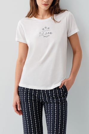 Pierre Cardin Kadın Çizgili Cepli Kapri Pijama Takımı %50 Pamuk %50 Modal – Kısa Kollu Tişört, Rahat Kesim