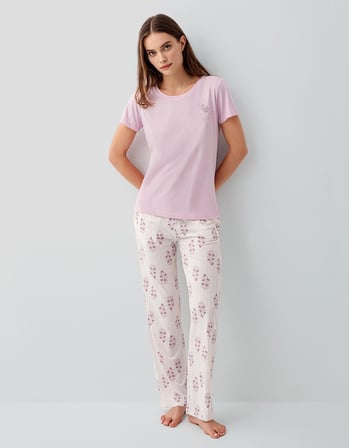 Pierre Cardin Kadın Kısa Kollu Pijama Takımı %50 Pamuk %50 Modal – Desenli Cepli Pijama Altı, Tam Kalıp
