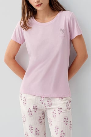 Pierre Cardin Kadın Kısa Kollu Pijama Takımı %50 Pamuk %50 Modal – Desenli Cepli Pijama Altı, Tam Kalıp
