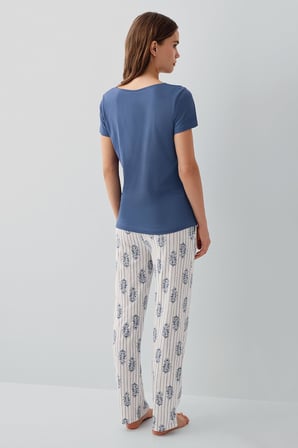Pierre Cardin Kadın Kısa Kollu Pijama Takımı %50 Pamuk %50 Modal – Desenli Cepli Pijama Altı, Tam Kalıp